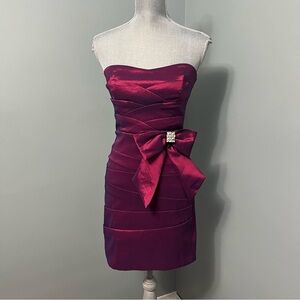 TEEZE ME pink layered strapless mini dress with bow and bling cocktail wedding